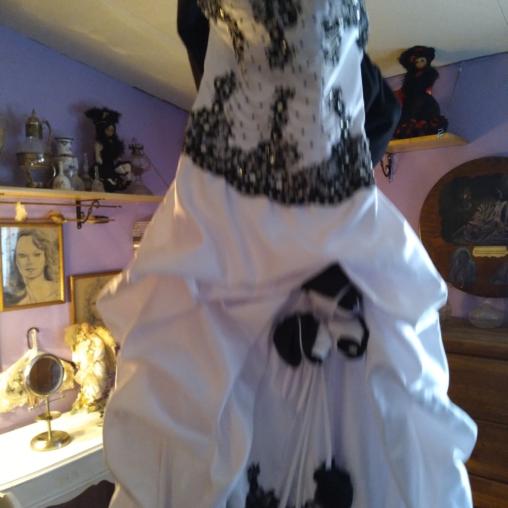 White and black beaded wedding dress